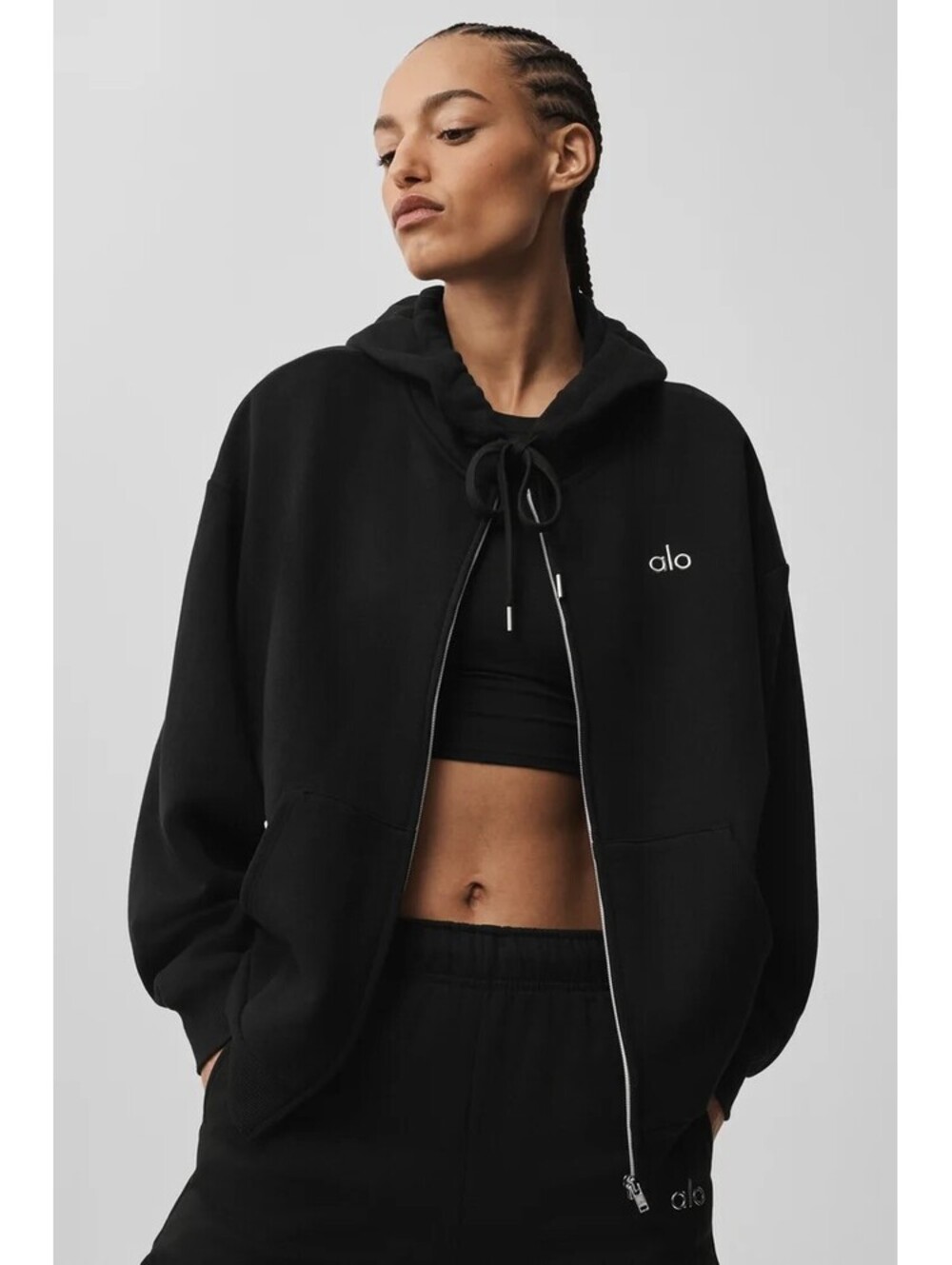 Alo Yoga Accolade Full Zip Hoodie Black Small S Oversized NWOT